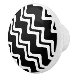 Bouton De Porte En Céramique Motif de ligne double couleur Diagonal Zig Zag