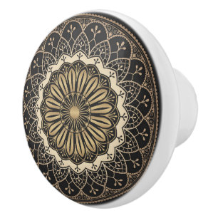Bouton De Porte En Céramique Motif de mandala arabesque doré