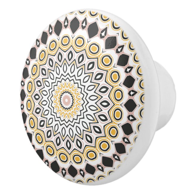 Bouton De Porte En Céramique Motif de mandala doré et charbon (Droite)
