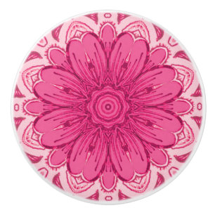 Bouton De Porte En Céramique Motif de marguerite géométrique en corail et rose 