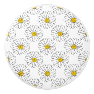 Bouton De Porte En Céramique Motif de marguerite jaune blanc