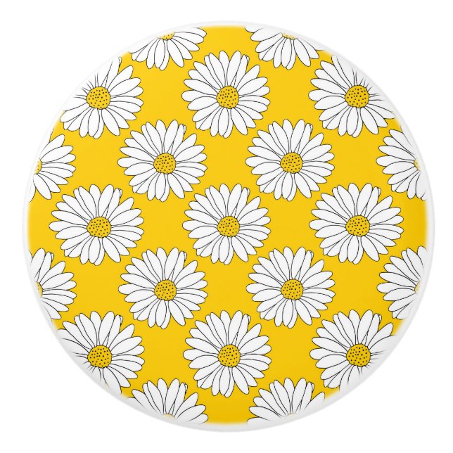 Bouton De Porte En Céramique Motif de marguerite jaune blanc 2 (Devant)