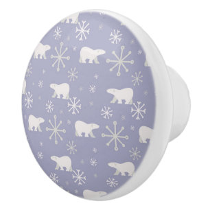 Bouton De Porte En Céramique Motif de Noël avec ours polaires et flocons de nei