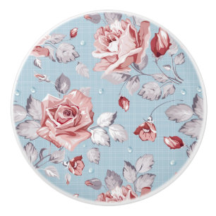 Bouton De Porte En Céramique Motif de papier peint d'élégance des roses roses 2
