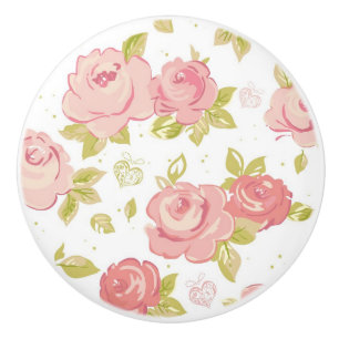 Bouton De Porte En Céramique Motif de papier peint d'élégance des roses roses 3