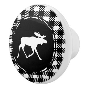 Bouton De Porte En Céramique Motif de plongée de l'orignal blanc Black Buffalo
