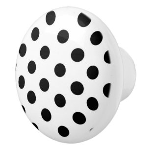 Bouton De Porte En Céramique Motif de point noir et blanc de polka
