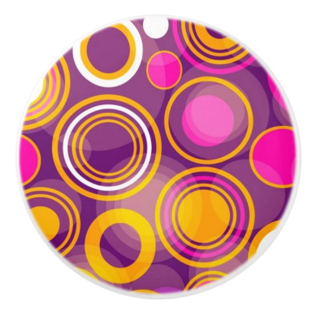 Bouton De Porte En Céramique Motif de point violet de polka (Devant)