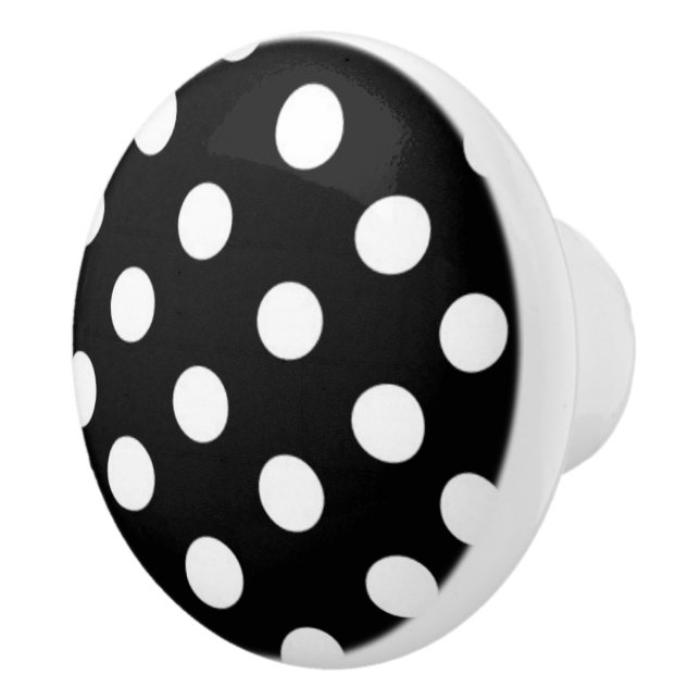 Bouton De Porte En Céramique Motif de pois noir et blanc (Droite)