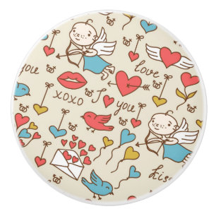 Bouton De Porte En Céramique Motif de Saint-Valentin avec le cupidon