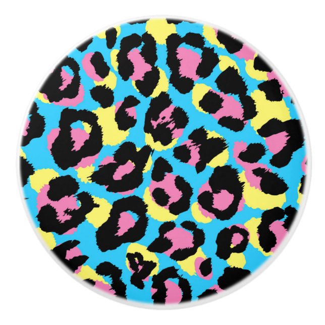 Bouton De Porte En Céramique Motif de Spots Neon Leopard (Devant)