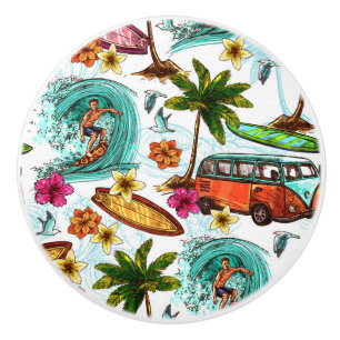 Bouton De Porte En Céramique Motif de surf Hawaii