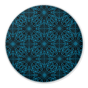 Bouton De Porte En Céramique Motif de symétrie géométrique bleu clair noir
