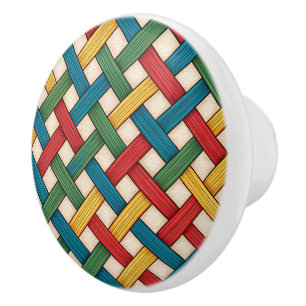 Bouton De Porte En Céramique Motif de tissage illustré coloré et fantaisiste 