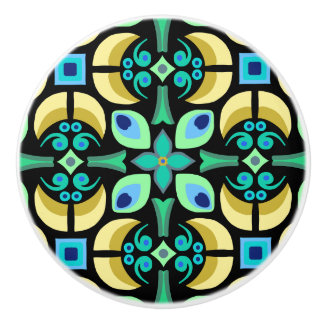 Bouton De Porte En Céramique motif de tuiles turquoise avec arrière - plan noir