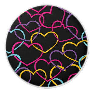 Bouton De Porte En Céramique Motif de Valentine avec des coeurs de couleur