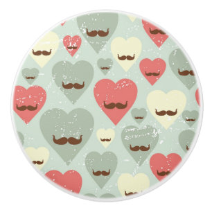 Bouton De Porte En Céramique Motif de Valentine avec le coeur et la moustache