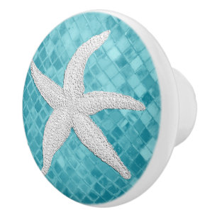 Bouton De Porte En Céramique Motif de verre de mer Aqua