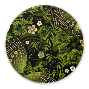 Bouton De Porte En Céramique Motif de Vert-or de ressort