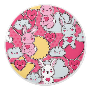 Bouton De Porte En Céramique Motif d'enfant de Kawaii avec les griffonnages