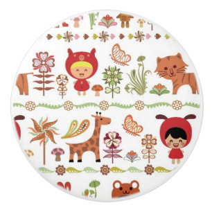Bouton De Porte En Céramique Motif d'enfant et d'animaux