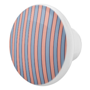 Bouton De Porte En Céramique Motif des bandes de lignes rose et bleu