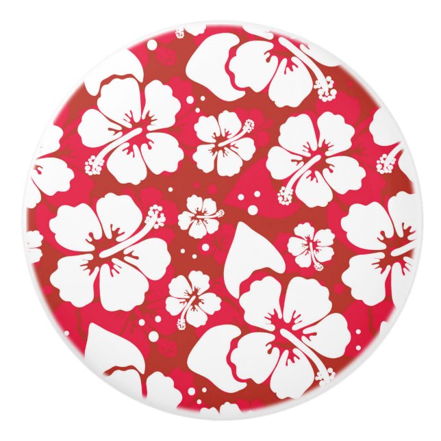 Bouton De Porte En Céramique Motif des fleurs d'Hibiscus (Devant)