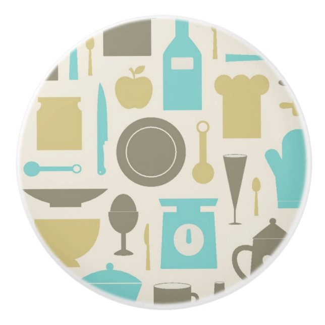 Bouton De Porte En Céramique Motif des outils de cuisine (Devant)