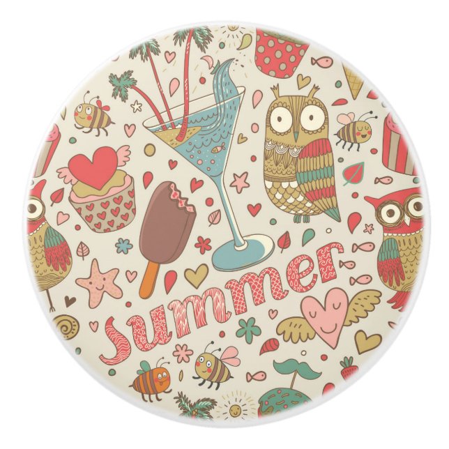 Bouton De Porte En Céramique Motif D'Été Avec Glace (Devant)