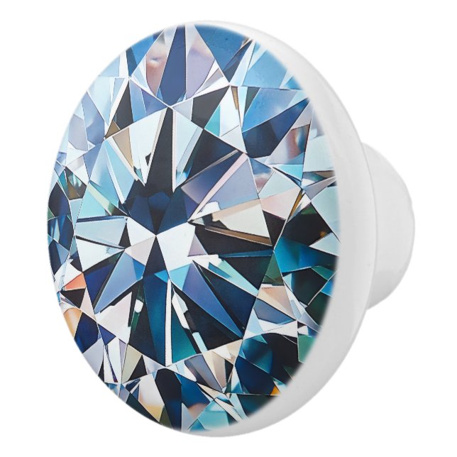Bouton De Porte En Céramique Motif Diamond bleu cristal (Droite)
