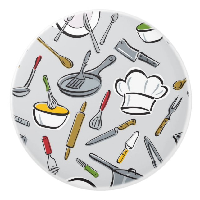 Bouton De Porte En Céramique Motif d'outils de cuisine (Devant)