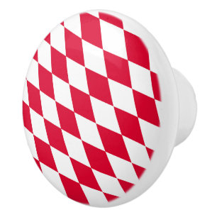 Bouton De Porte En Céramique Motif du drapeau diamant de Bavière rouge et blanc