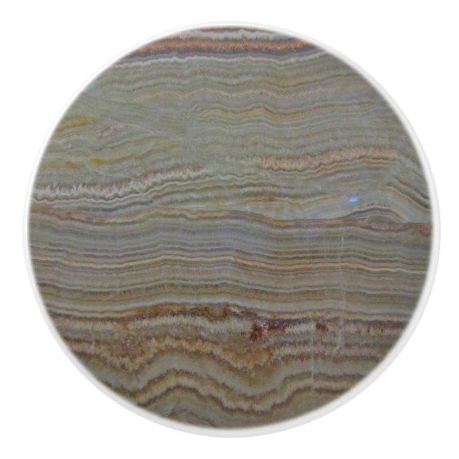 Bouton De Porte En Céramique Motif en bande Tone Terre Onyx Pierre poli (Devant)