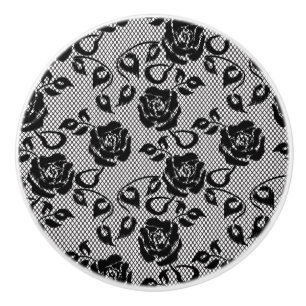 Bouton De Porte En Céramique motif en dentelle noire sur arrière - plan blanc