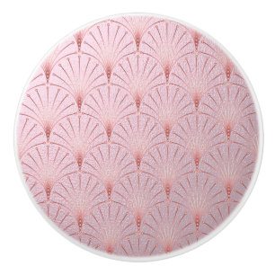 Bouton De Porte En Céramique Motif en or rose, motif en plumes de ventilateur, 