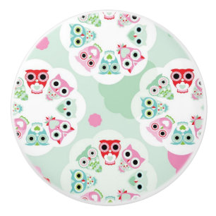 Bouton De Porte En Céramique motif en pastel d'arrière - plan de hibou de fleu