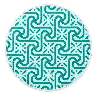 Bouton De Porte En Céramique Motif en tuiles égyptiennes, turquoise et aqua