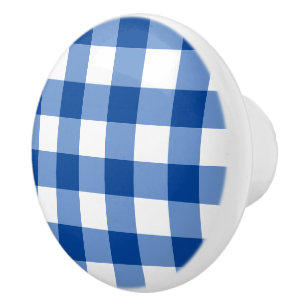 Bouton De Porte En Céramique Motif en vichy bleu