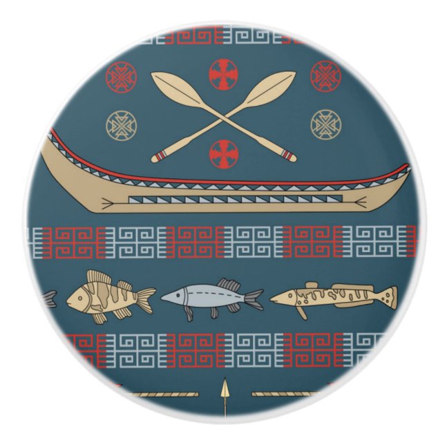 Bouton De Porte En Céramique Motif ethnique de pêche (Devant)