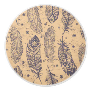 Bouton De Porte En Céramique Motif ethnique d'ensemble de plume