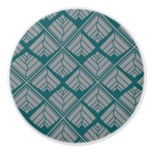 Bouton De Porte En Céramique Motif feuille carré Turquoise neutre