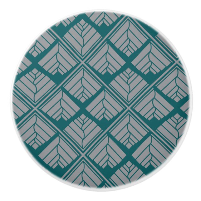 Bouton De Porte En Céramique Motif feuille carré Turquoise neutre (Devant)