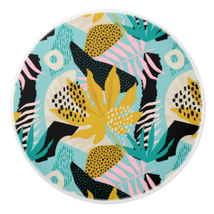 Bouton De Porte En Céramique Motif Feuille de la forêt tropicale tropicale