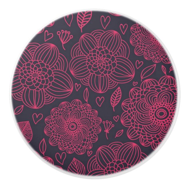 Bouton De Porte En Céramique Motif floral 12 (Devant)