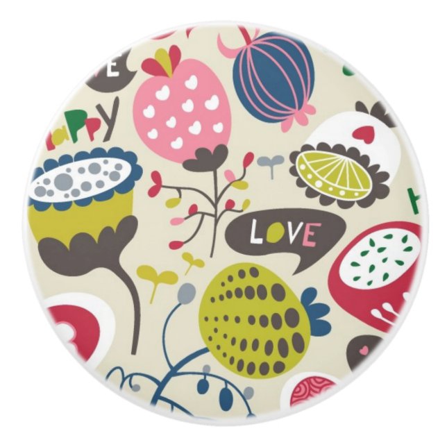 Bouton De Porte En Céramique Motif floral 14 (Devant)