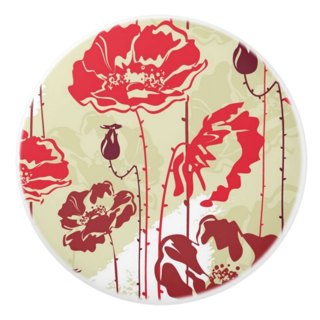 Bouton De Porte En Céramique Motif floral 2 d'élégance abstraite (Devant)