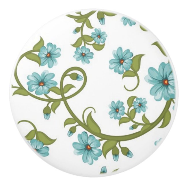 Bouton De Porte En Céramique Motif floral 9 (Devant)