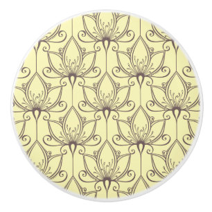 Bouton De Porte En Céramique Motif floral à la crème