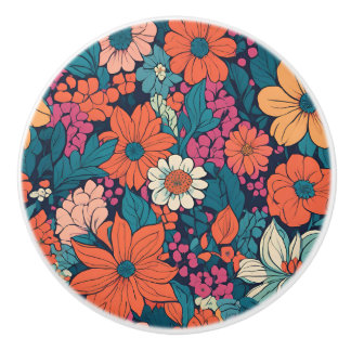 Bouton De Porte En Céramique Motif floral audacieux Fleurs décoratives modernes