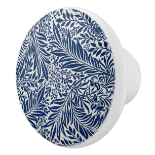 Bouton De Porte En Céramique motif floral bleu avec feuilles et fleurs variées